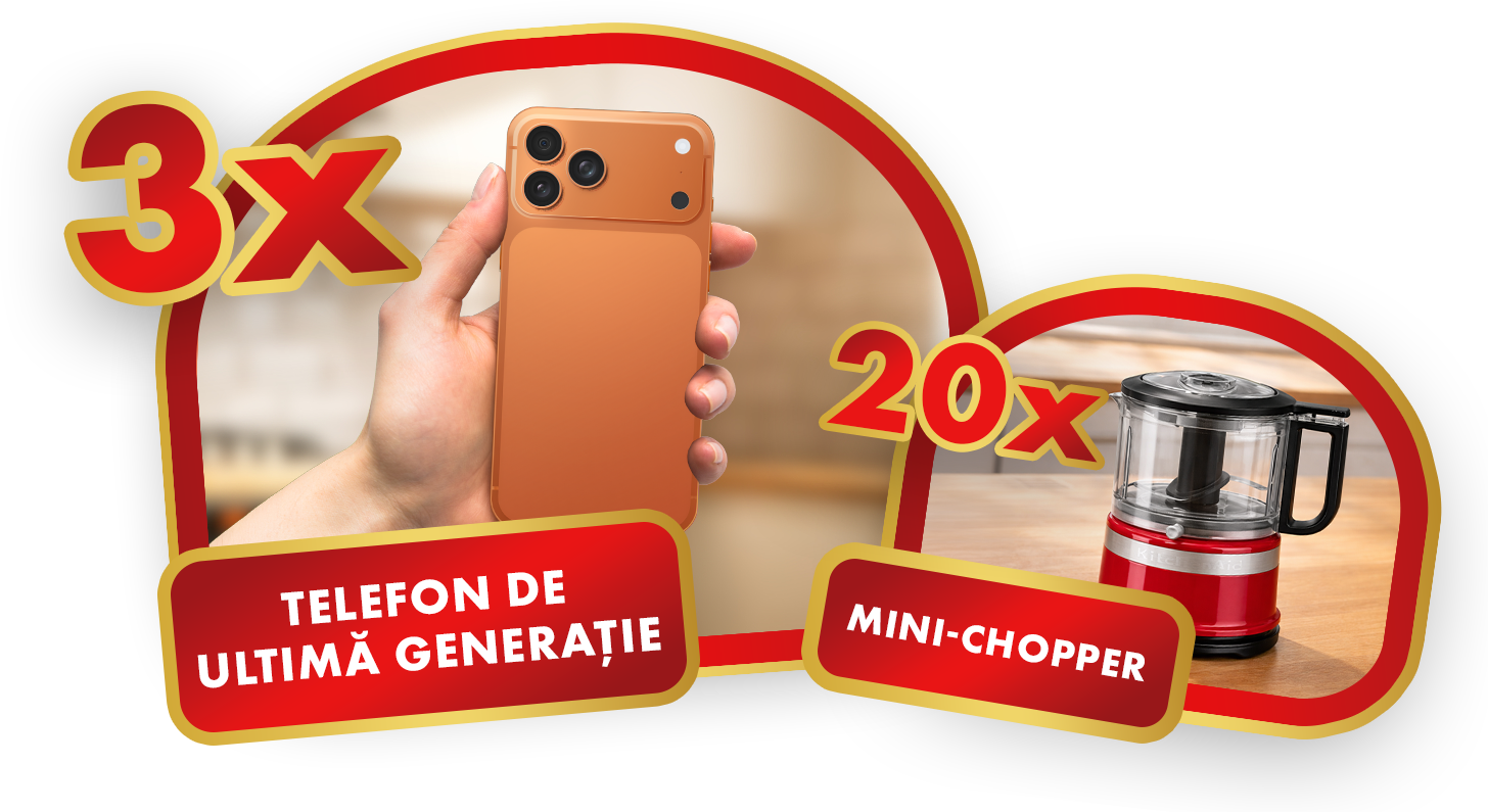 Premii: 3x Telefon de ultimă generație, 20x Mini-chopper